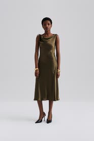 Malina Zarea Tie Satin Midi Dress