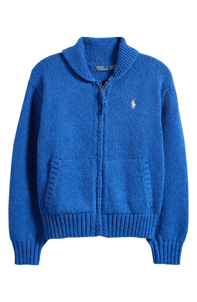 Polo Ralph Lauren Wave Logo Cotton Zip Cardigan, Main, color, Sapphire Multi