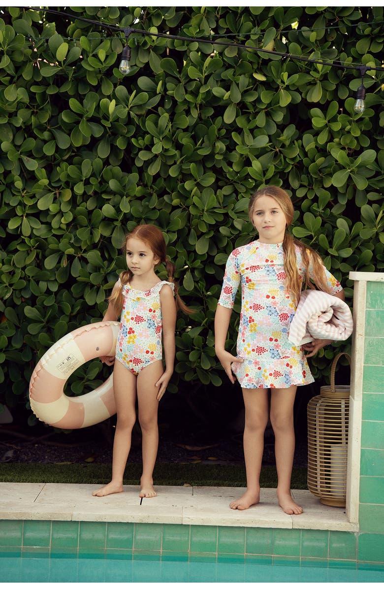 Sunburnt Floral Long Sleeve Flounce Hem Swim Dress, Alternate, color, Floral Print
