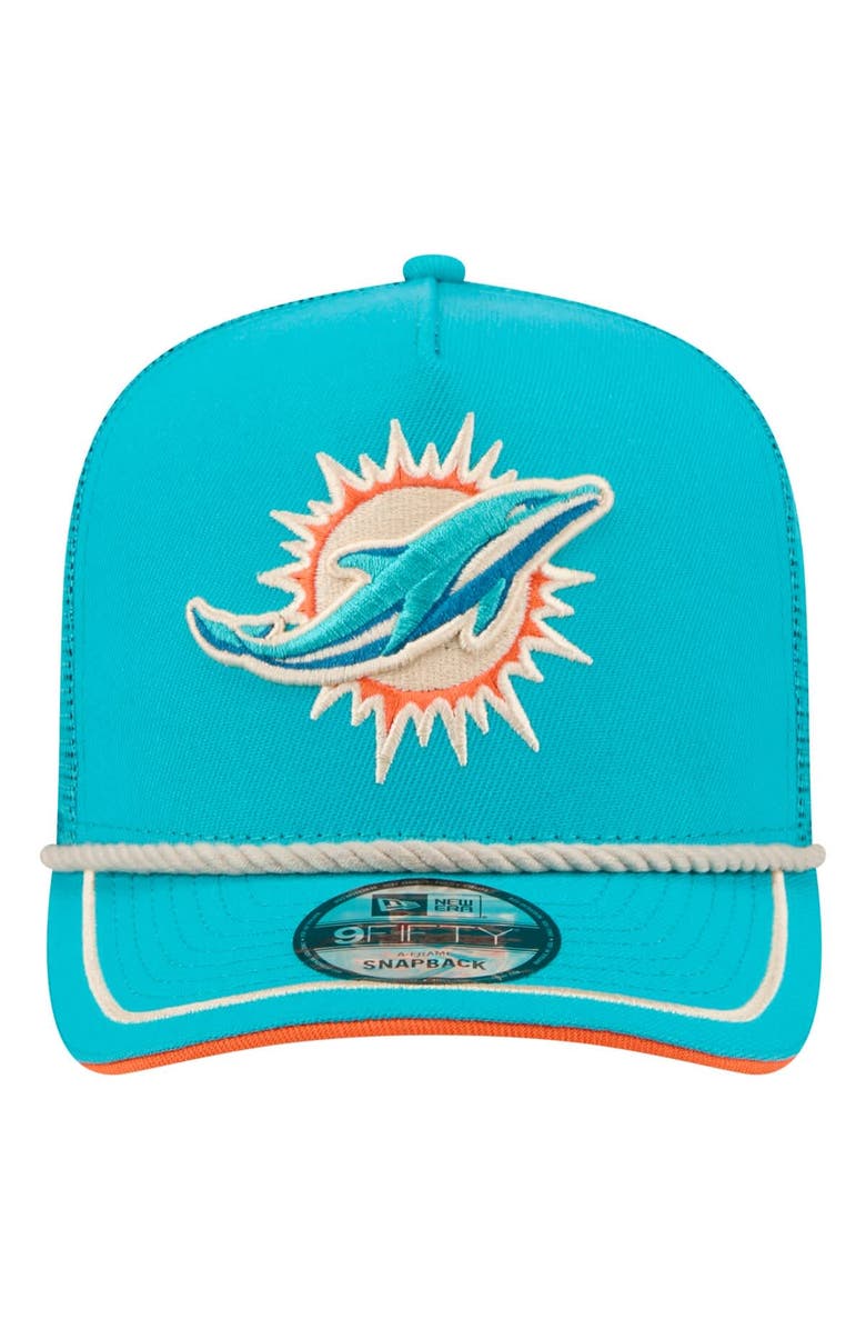 New Era Men's New Era Aqua Miami Dolphins Vintage Team Rope A-Frame Trucker 9FIFTY Snapback Hat, Alternate, color, Aqua