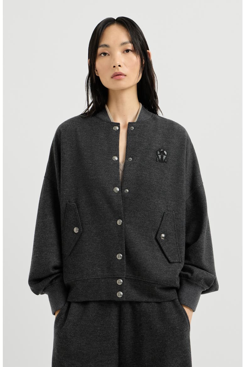 Cashmere interlock bomber-style sweatshirt with logo, Main, color, Anthracite