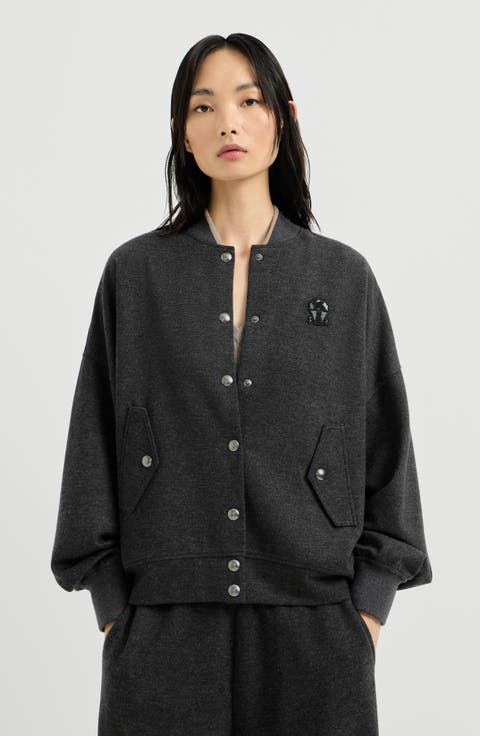 Cashmere interlock bomber-style sweatshirt with logo