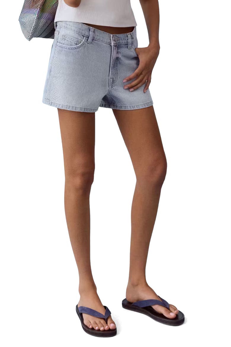 Glitter Denim Shorts, Main, color, MEDIUM BLUE