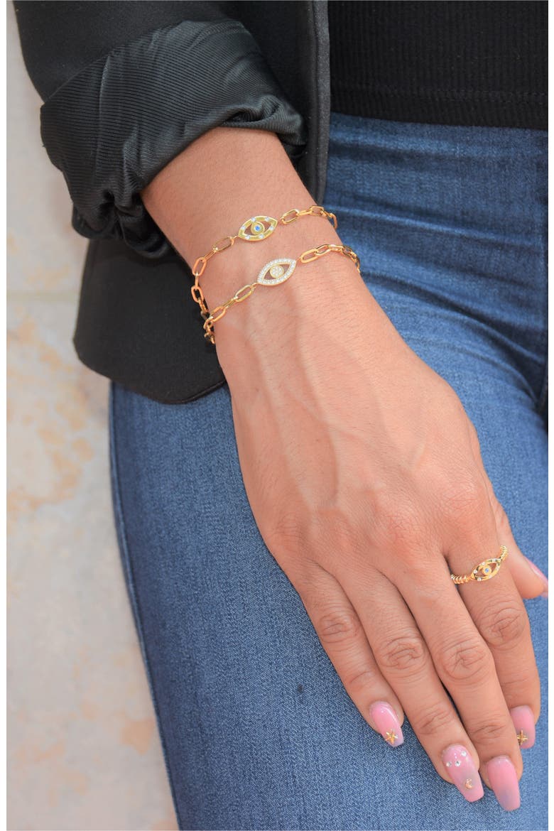 Cubic Zirconia Evil Eye Bracelet, Alternate, color, GOLD