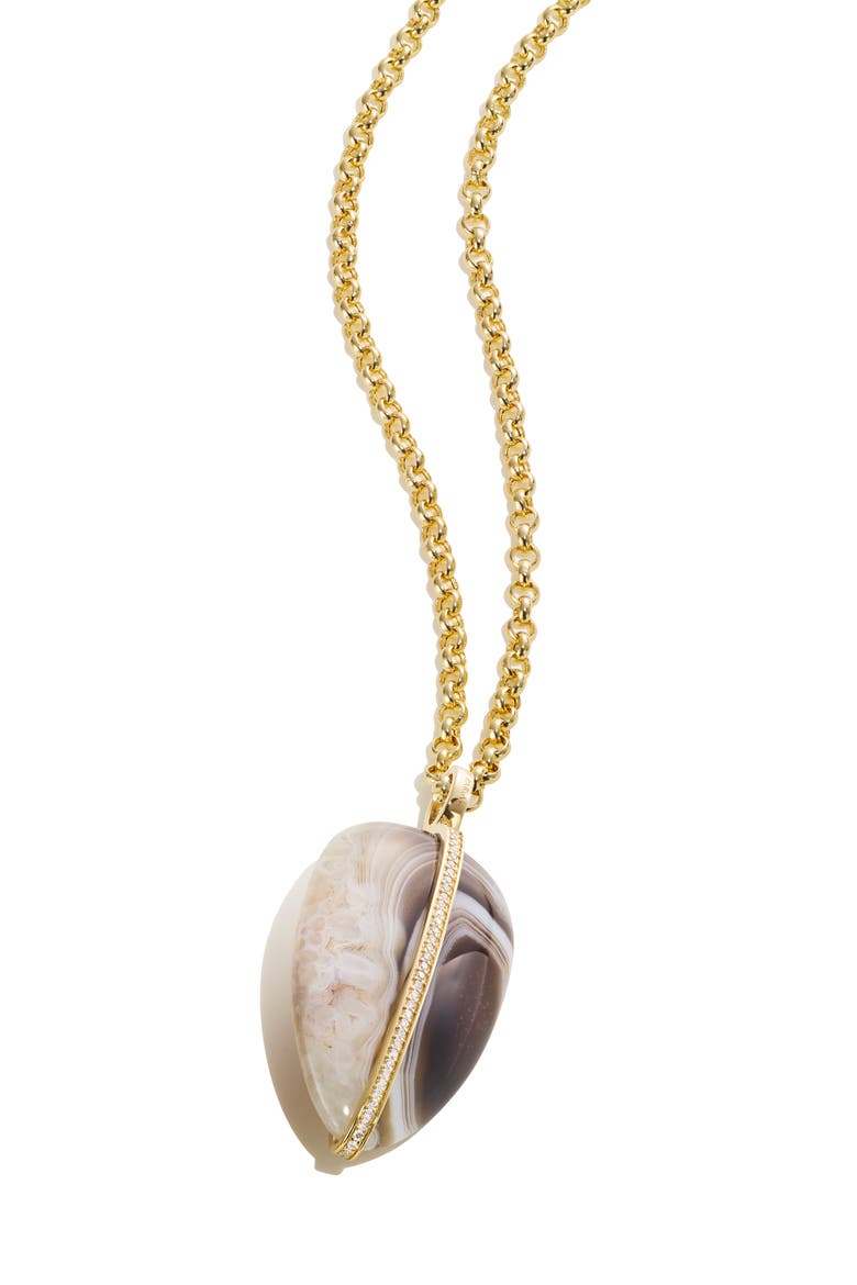 XL Diamond Pebble Pendant Necklace, Alternate, color, BROWN/ WHITE