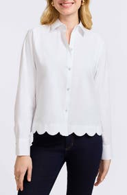 Foxcroft Scarlett Scallop Hem Button-Up Shirt