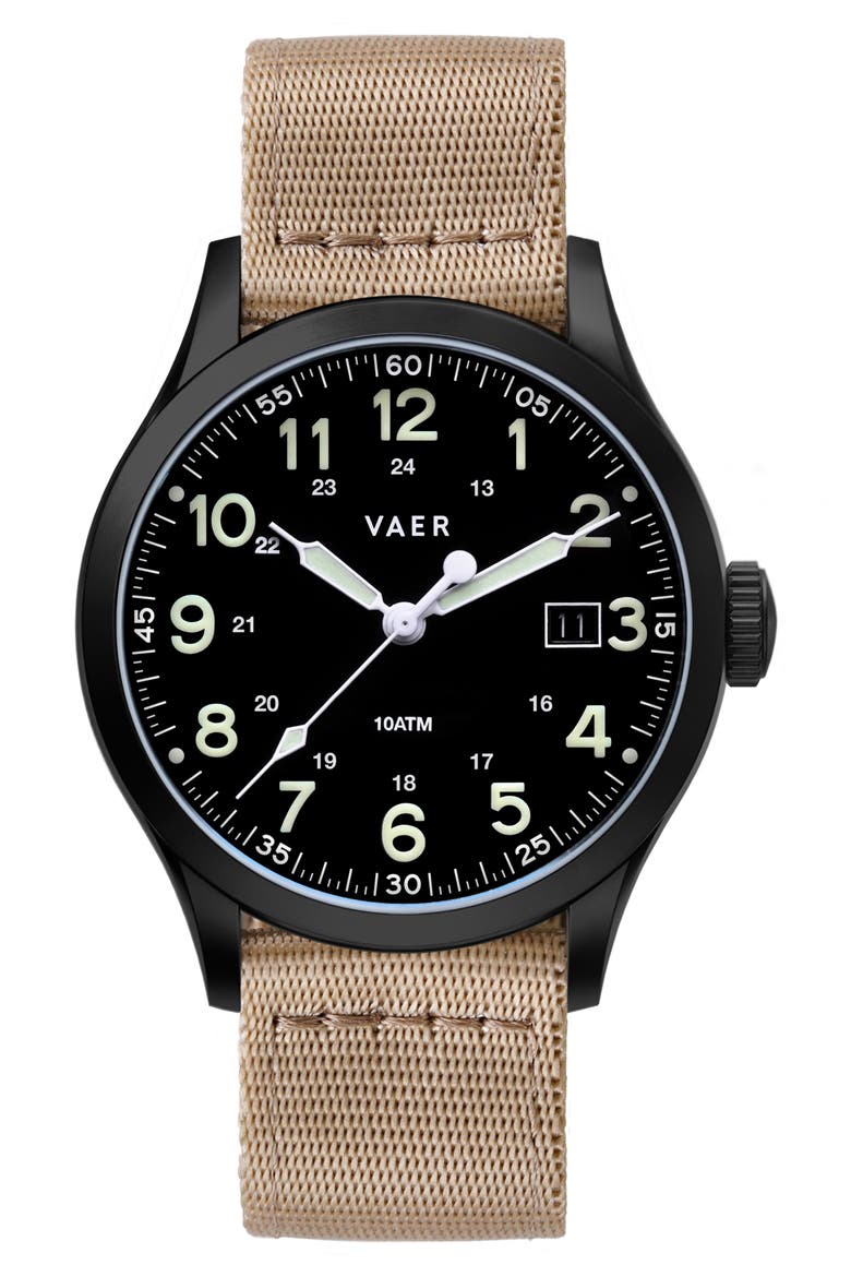 S5 Tactical Field Nylon Strap Watch, 40mm, Main, color, BLACK
