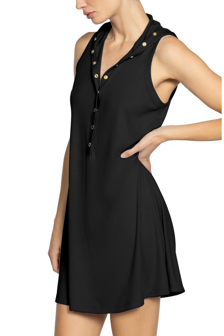 Amy Hooded Cover-Up Minidress, Alternate, color, BLACK
