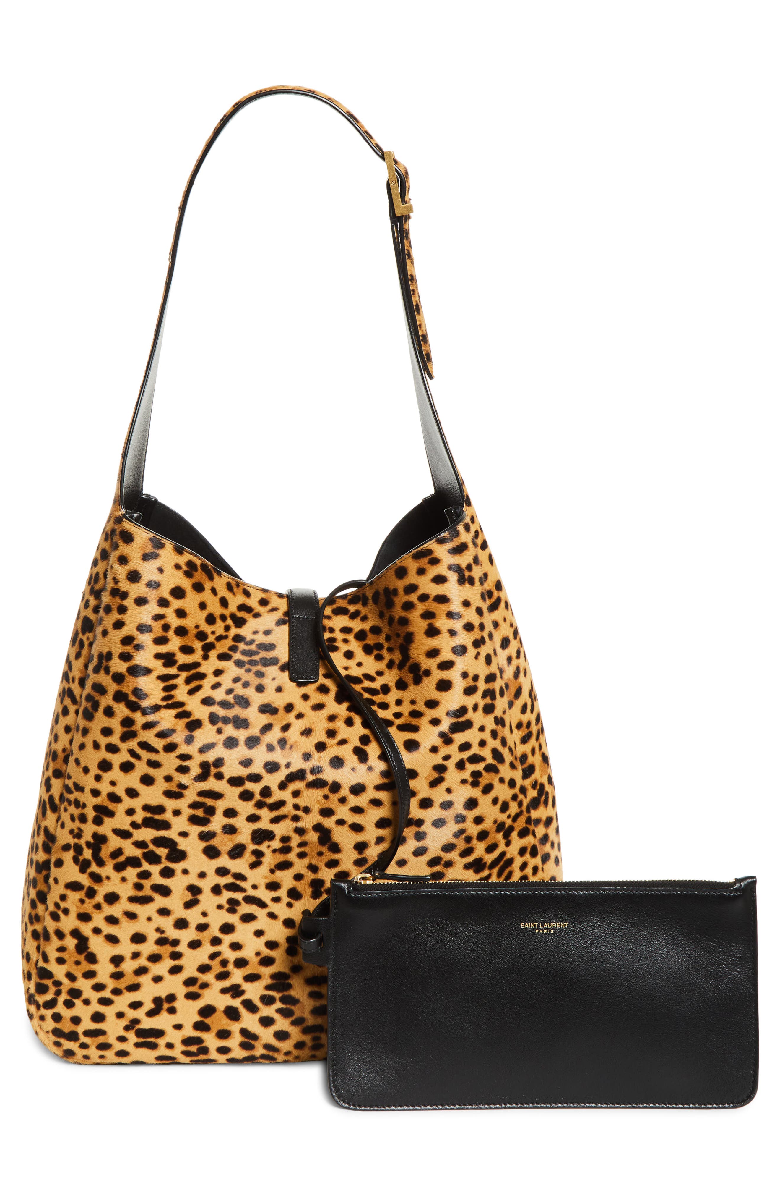 Saint Laurent Large Le 5 à 7 Genuine Calf Hair Shoulder Bag, Alternate, color, Beige/ Noir