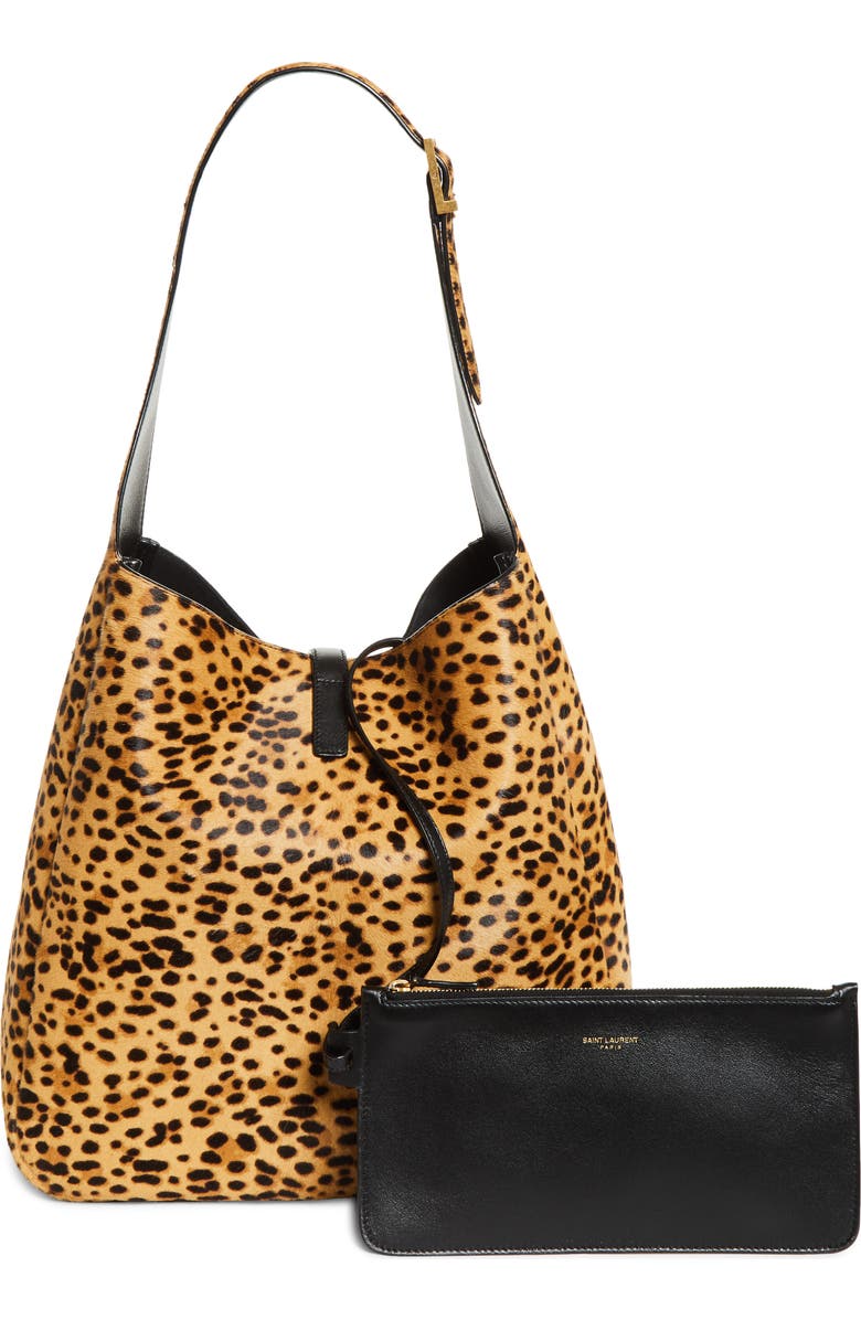 Saint Laurent Large Le 5 à 7 Genuine Calf Hair Shoulder Bag, Alternate, color, Beige/ Noir