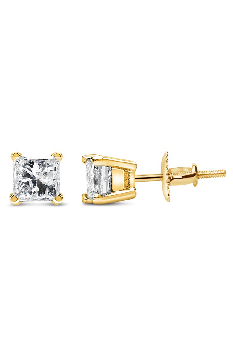 14K Yellow Gold 1/2 Ct Princess Diamond Solitaire Stud Earrings with Screwbacks, Alternate, color, Yellow