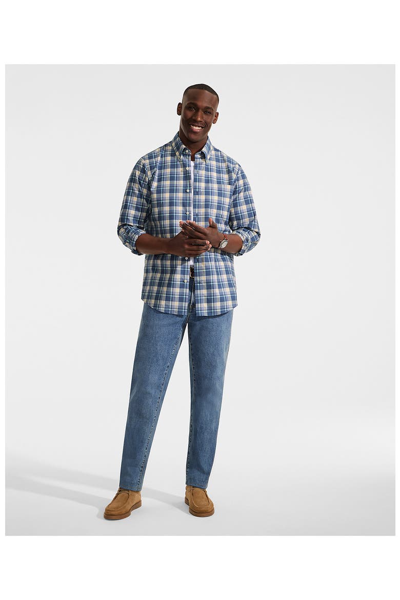 Traditional Fit No Iron Twill Shirt, Alternate, color, Light Indigo Blue/Yellow Plaid