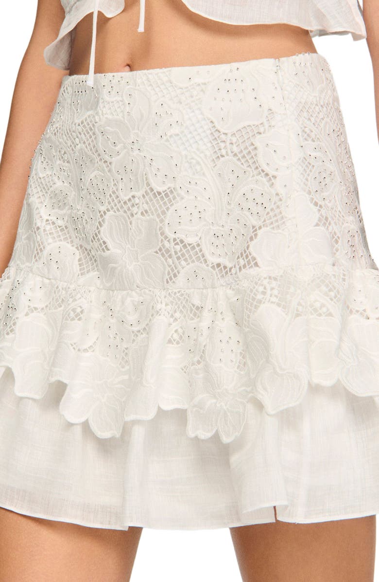 SANDRO Short guipure skirt, Alternate, color, White