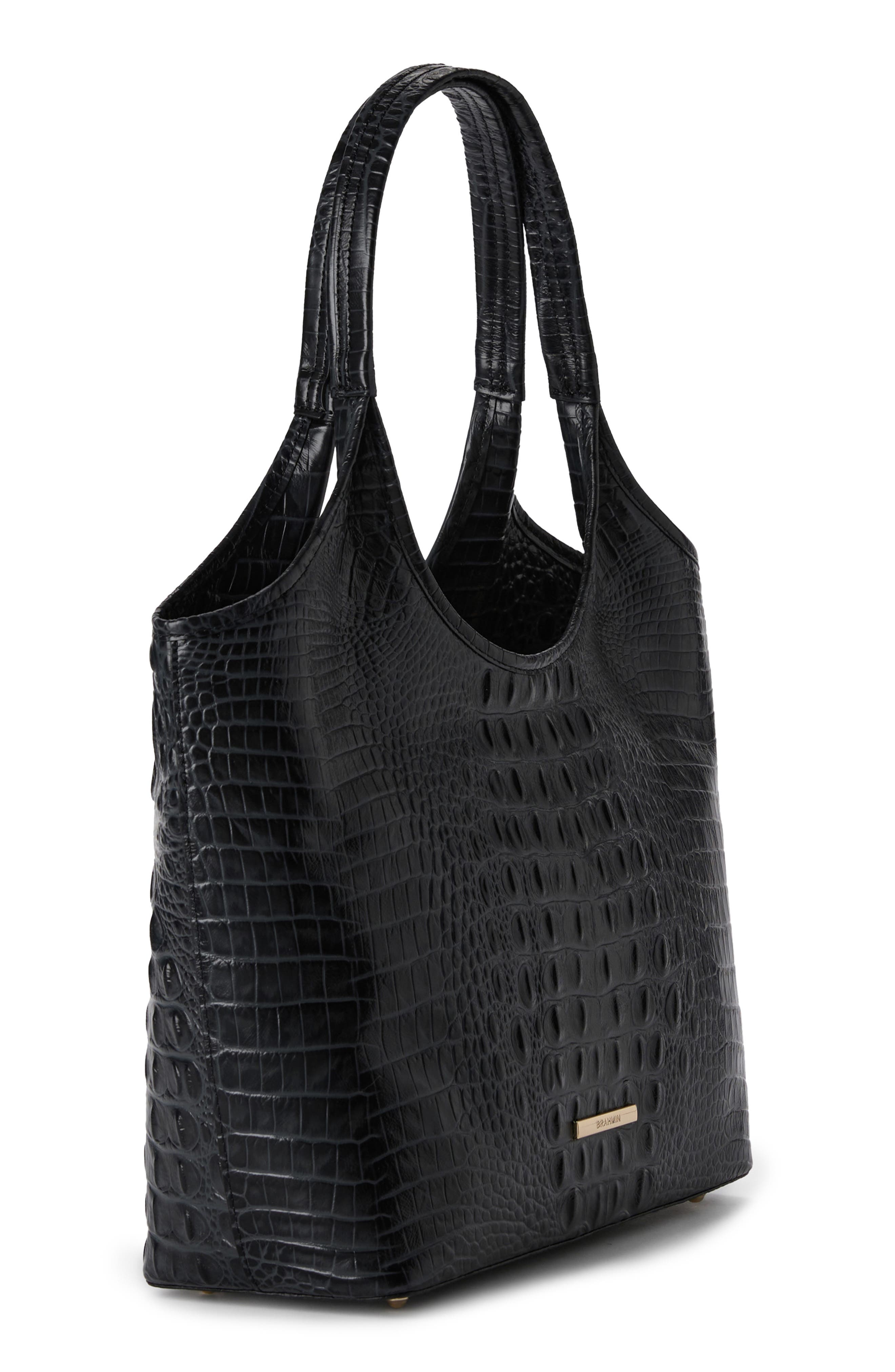 Brahmin Melora Croc Embossed Leather Tote, Alternate, color, Black Alden Road