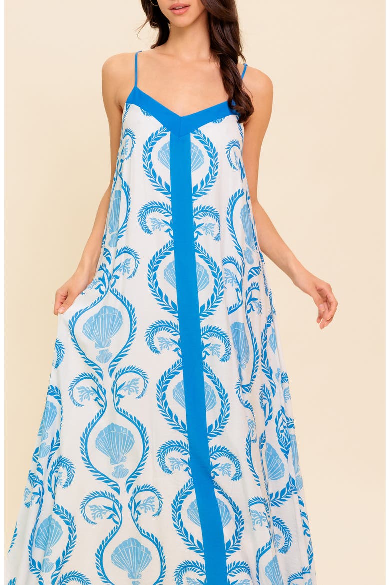 V-Neck Maxi Dress, Alternate, color, IVORY BLUE
