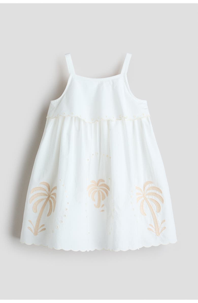 H&M Embroidered Strappy Dress, Main, color, White/Palm Trees