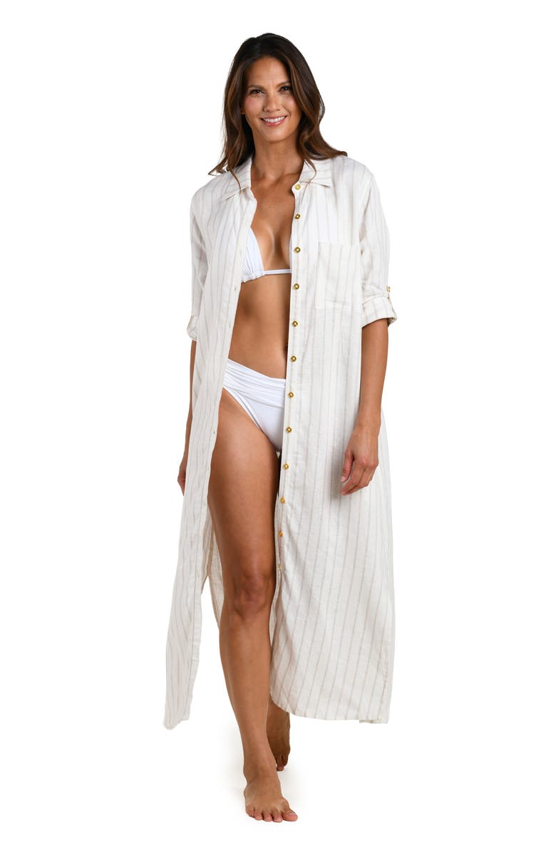 La Blanca Delphine Coast Button Front Cover-Up Shirtdress, Alternate, color, Cream