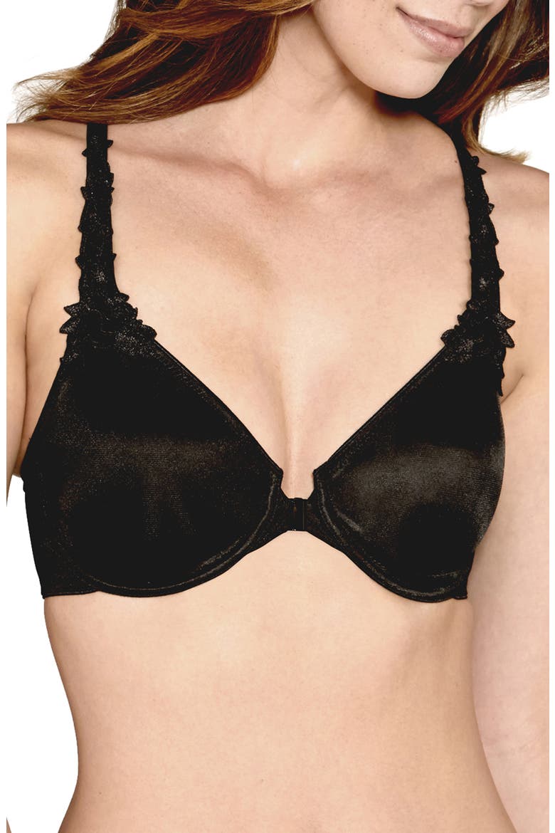 Meryl Front Closure Minimizer Bra, Alternate, color, BLACK
