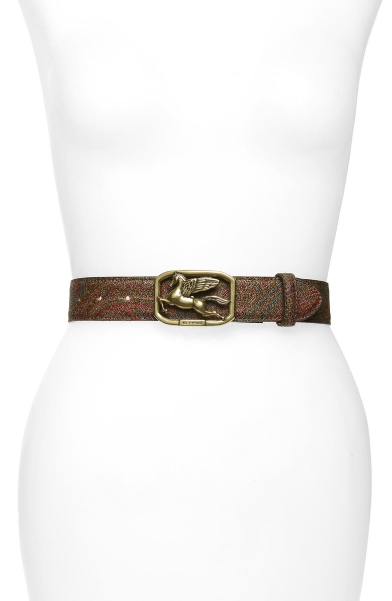 Etro Paisley Logo Buckle Belt, Main, color, 