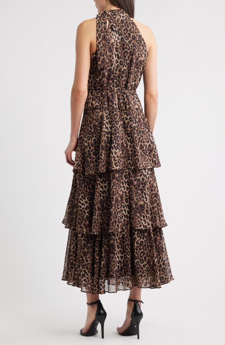Julia Jordan Leopard Print Tiered Maxi Dress, Alternate, color, Brown Black
