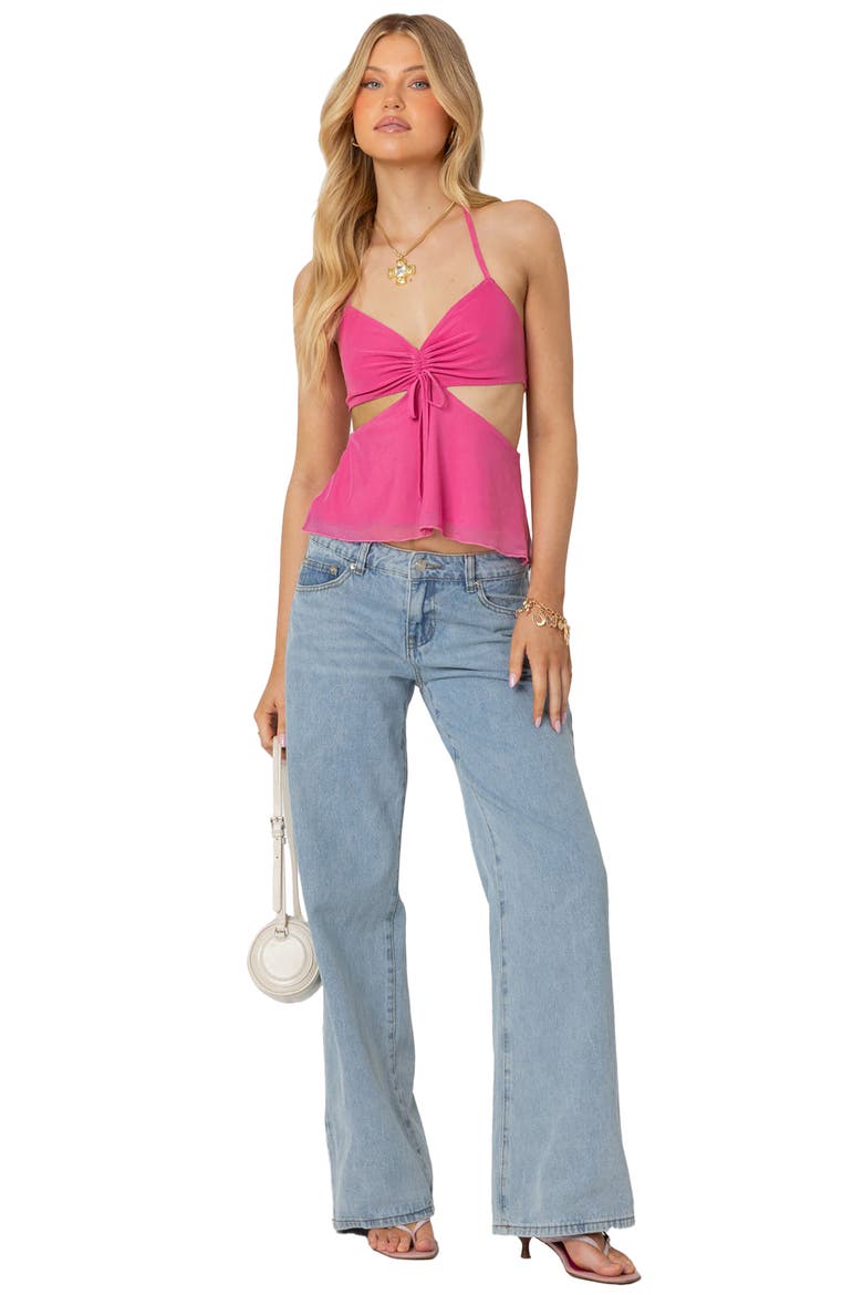 Cutout Mesh Halter Top, Alternate, color, PINK
