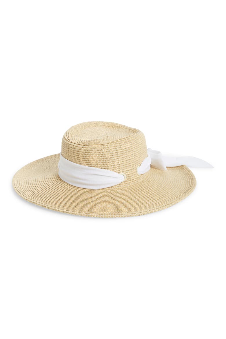 Straw Gondolier Hat with Scarf Bow, Main, color, NATURAL/ WHITE