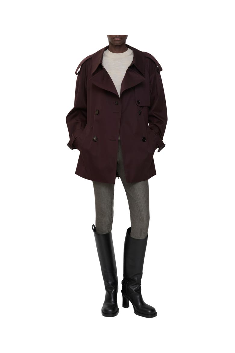 Short Gabardine Fitzrovia Trench Coat, Alternate, color, Wine red