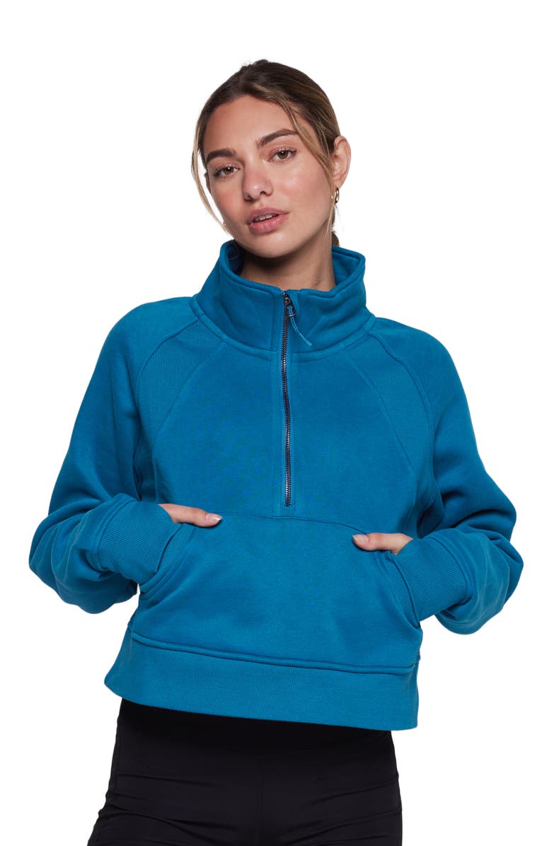 Rebody Active Effortless Fleece Crop Half Zip Sweatshirt, Alternate, color, Moroccan Blue