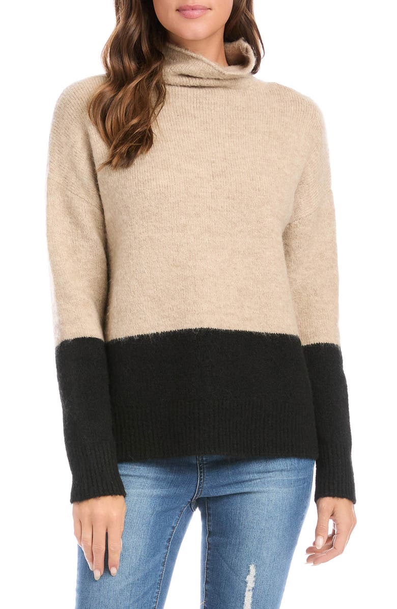 Karen Kane Colorblock Turtleneck Sweater, Main, color, Oatmeal