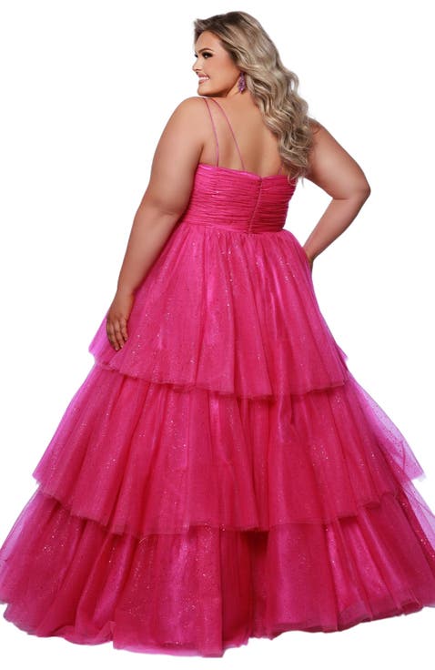 Spaghetti Strap Teired Plus Size Ballgown