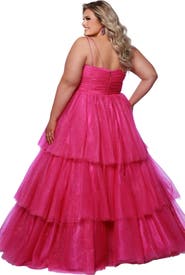 Sydney's Closet Spaghetti Strap Teired Plus Size Ballgown