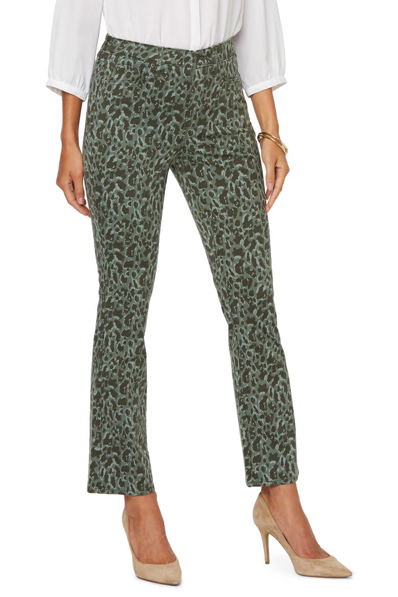 Animal Print High Waist Slim Bootcut Jeans, Main, color, OLIVE CAT