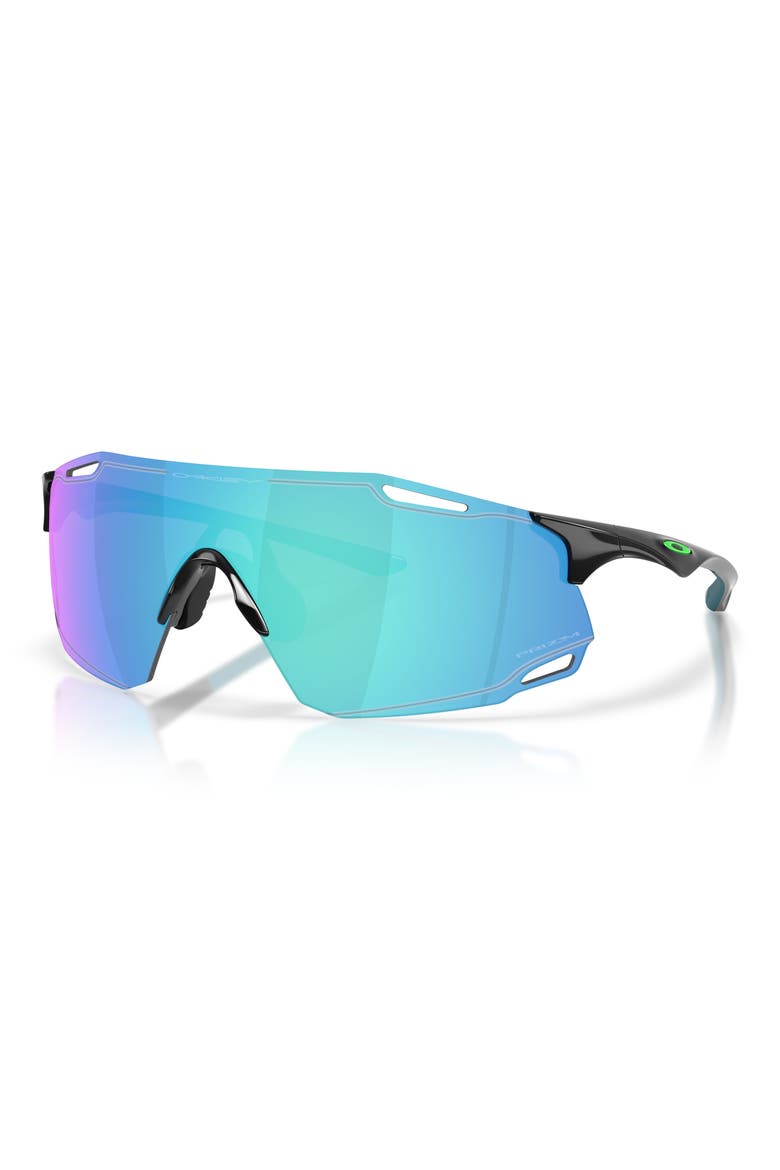 Cybr Dyno 139mm Rectangle Sunglasses, Alternate, color, POLISHED BLACK / PRIZM AQUA