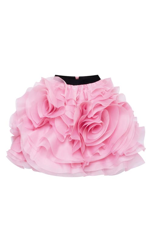 Milla Danceable Mini Skirt With Ruched Flower Appliques In Pink In Pink