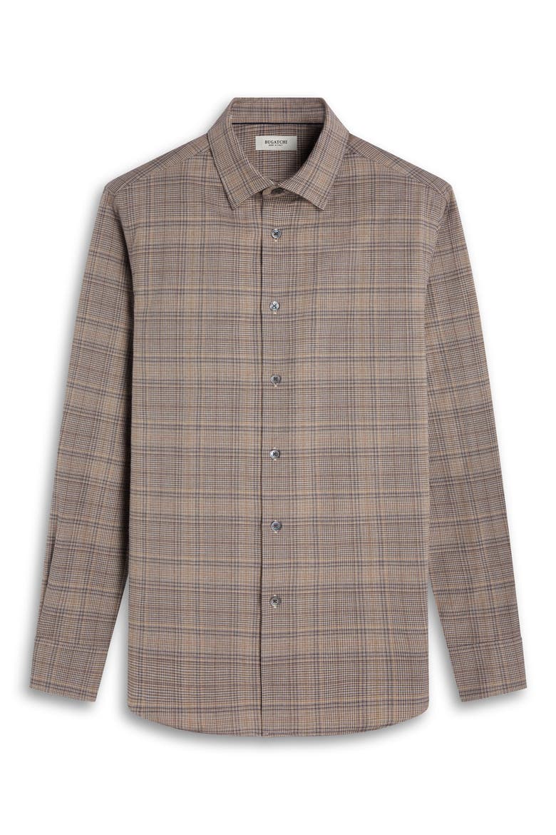 Julian Plaid Cotton & Wool Button-Up Shirt, Alternate, color, WALNUT