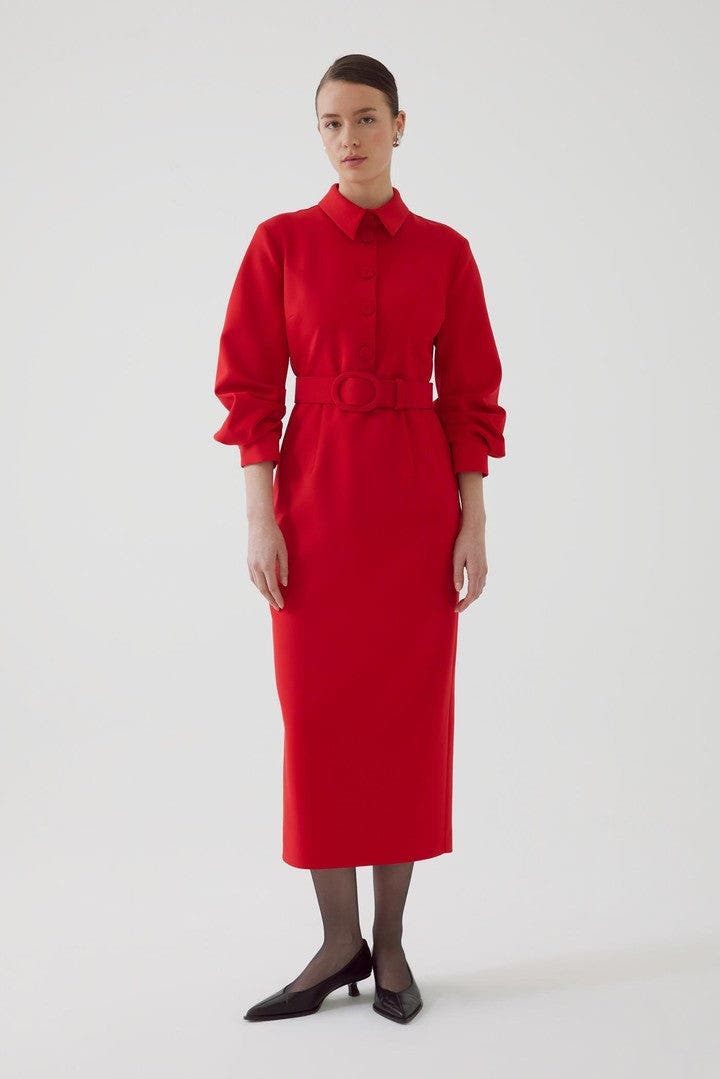 Exquise Adler Lantern Sleeve Midi Shirt Dress (Women) | Nordstrom