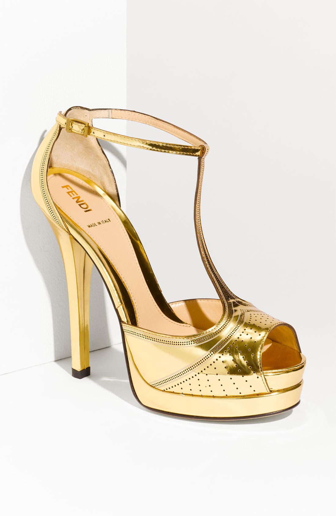 'Chameleon' T-Strap Peep Toe Pump, Main, color, ORO VECCHIO