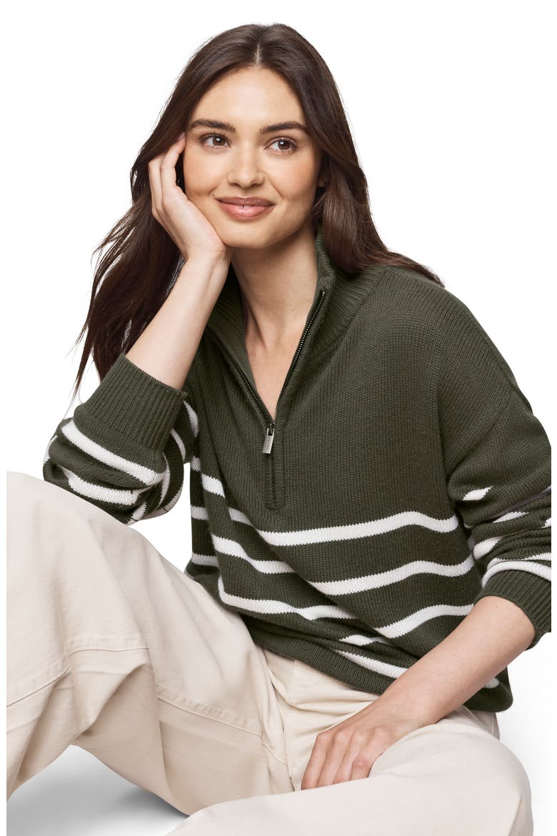 Georgie Stripe Oversize Quarter Zip Sweater, Alternate, color, GRN SPRCE/P OAK
