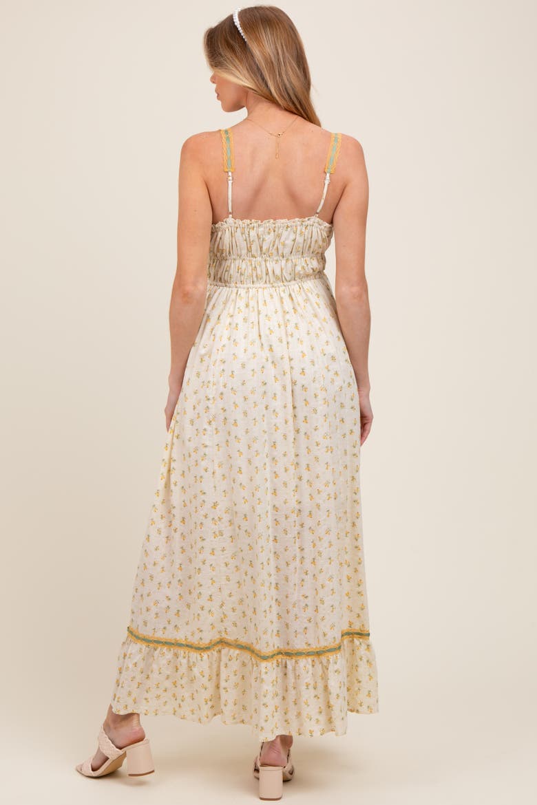 Floral Ribbon Detail Sleeveless Maxi Dress, Alternate, color, Yellow