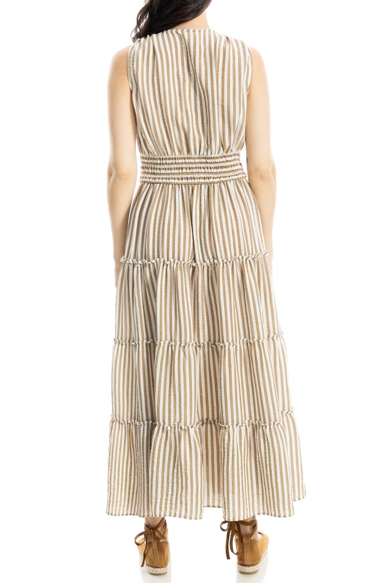Knotted Tiered Maxi Dress, Alternate, color, BEIGE/ WHITE STRIPE