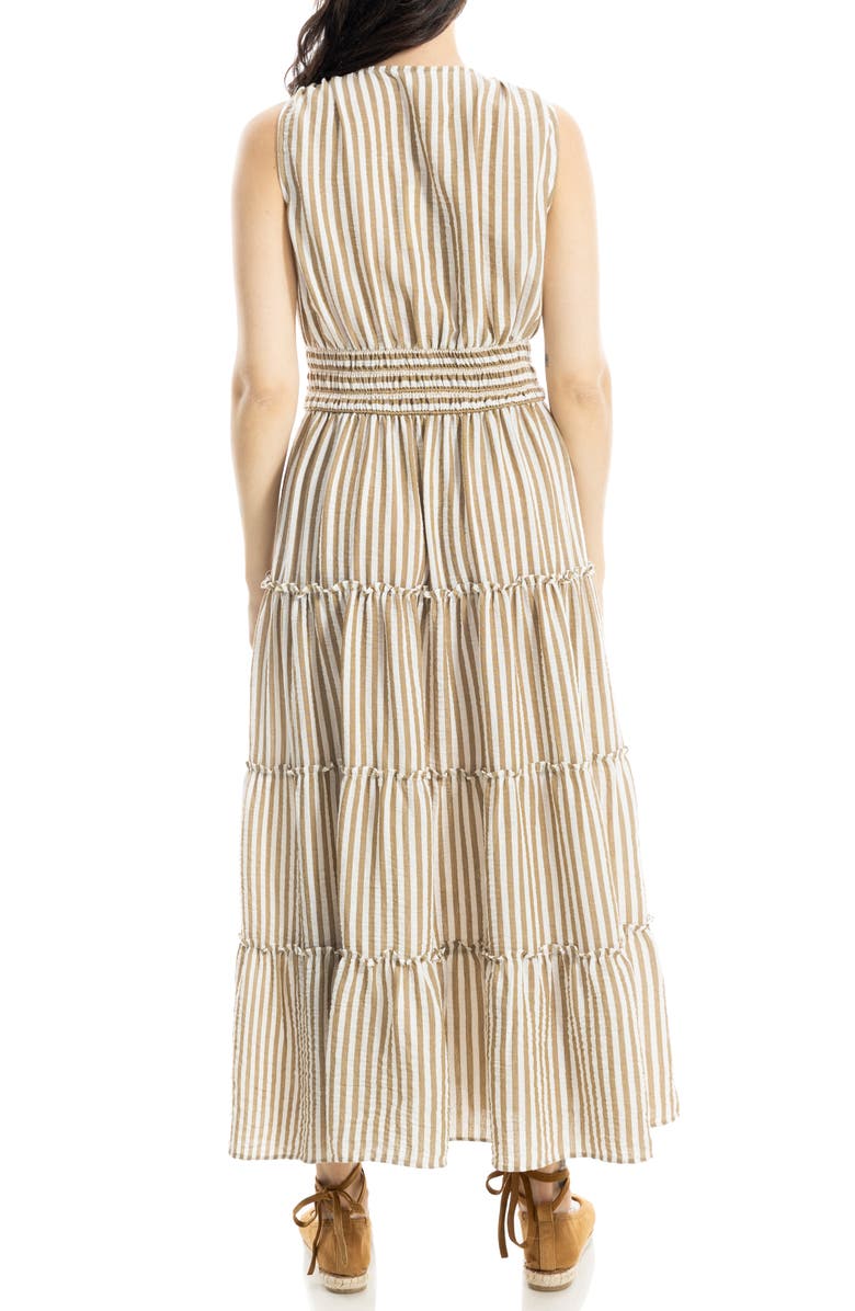 MAX STUDIO Knotted Tiered Maxi Dress, Alternate, color, Beige/ White Stripe