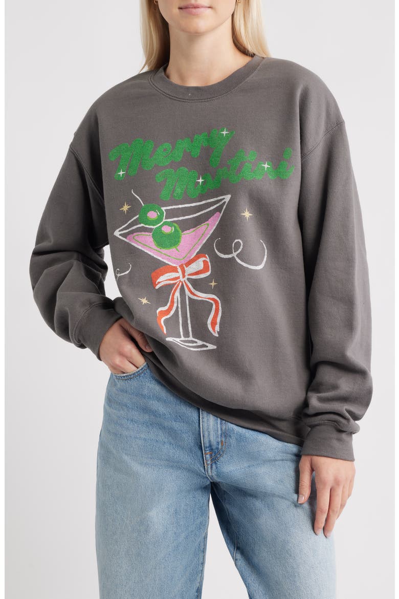 Merry Martinis Fleece Graphic Sweatshirt, Main, color, CHARCOAL