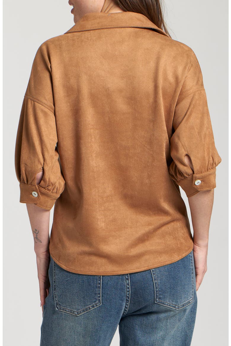 Faux Suede Button-Up Shirt, Alternate, color, CARAMEL