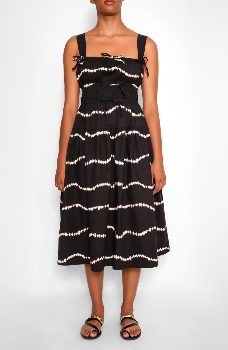 The Lulo Project Bahia Tie Sleeveless Midi Dress, Main, color, Black Waves