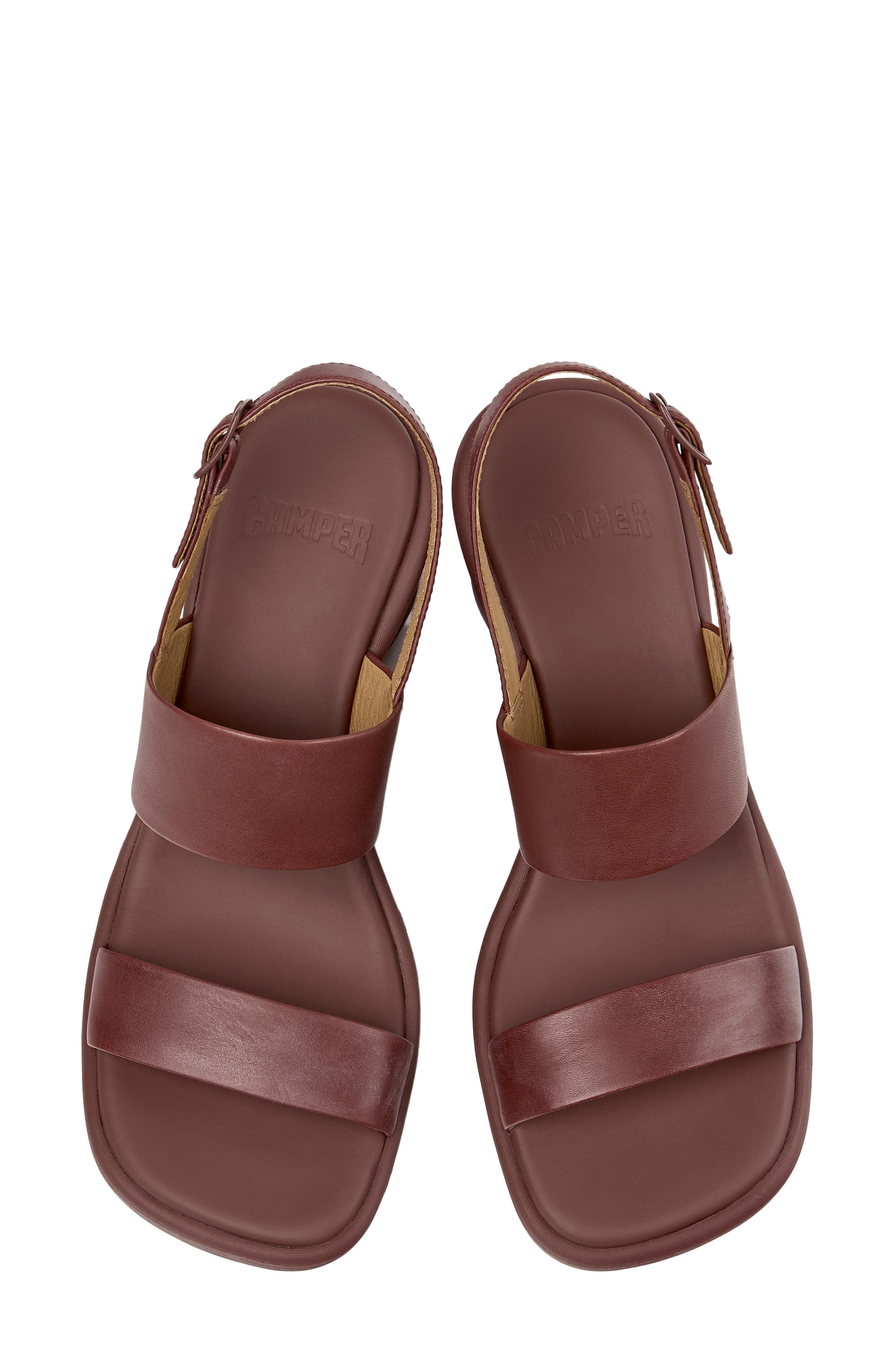 Camper Louise 2-Strap Slingback Wedge Sandal, Alternate, color, Burgundy