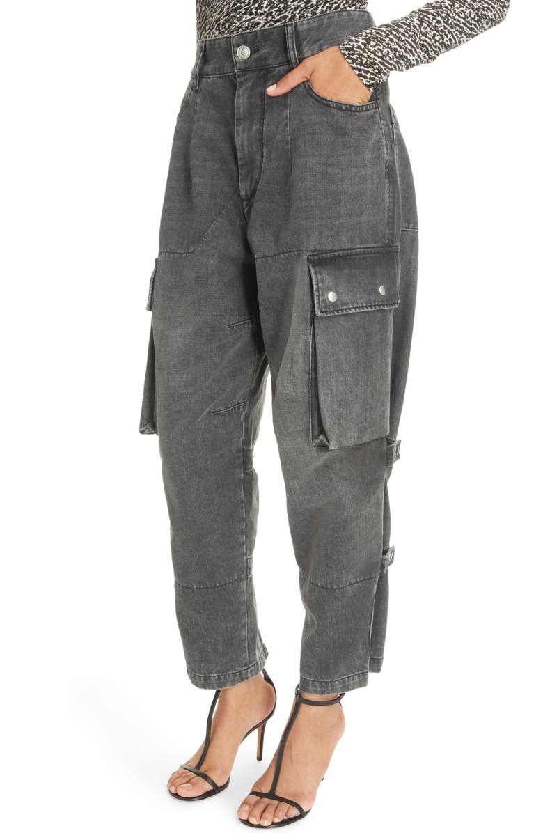 Isabel Marant Elore Nonstretch Denim Cargo Jeans, Alternate, color,
