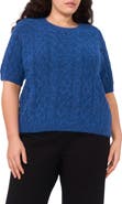 Halogen® Fuzzy Cable Stitch Short Sleeve Crewneck Sweater