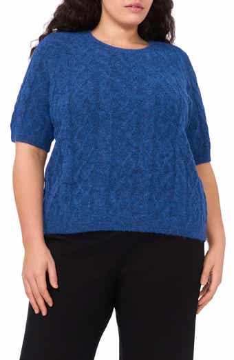 Fuzzy Cable Stitch Short Sleeve Crewneck Sweater