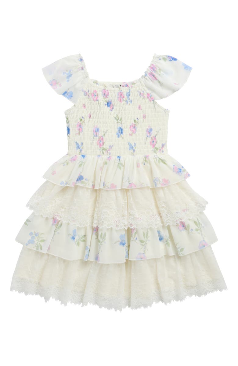 Zunie Kids' Floral Tiered Party Dress, Main, color, Ivory