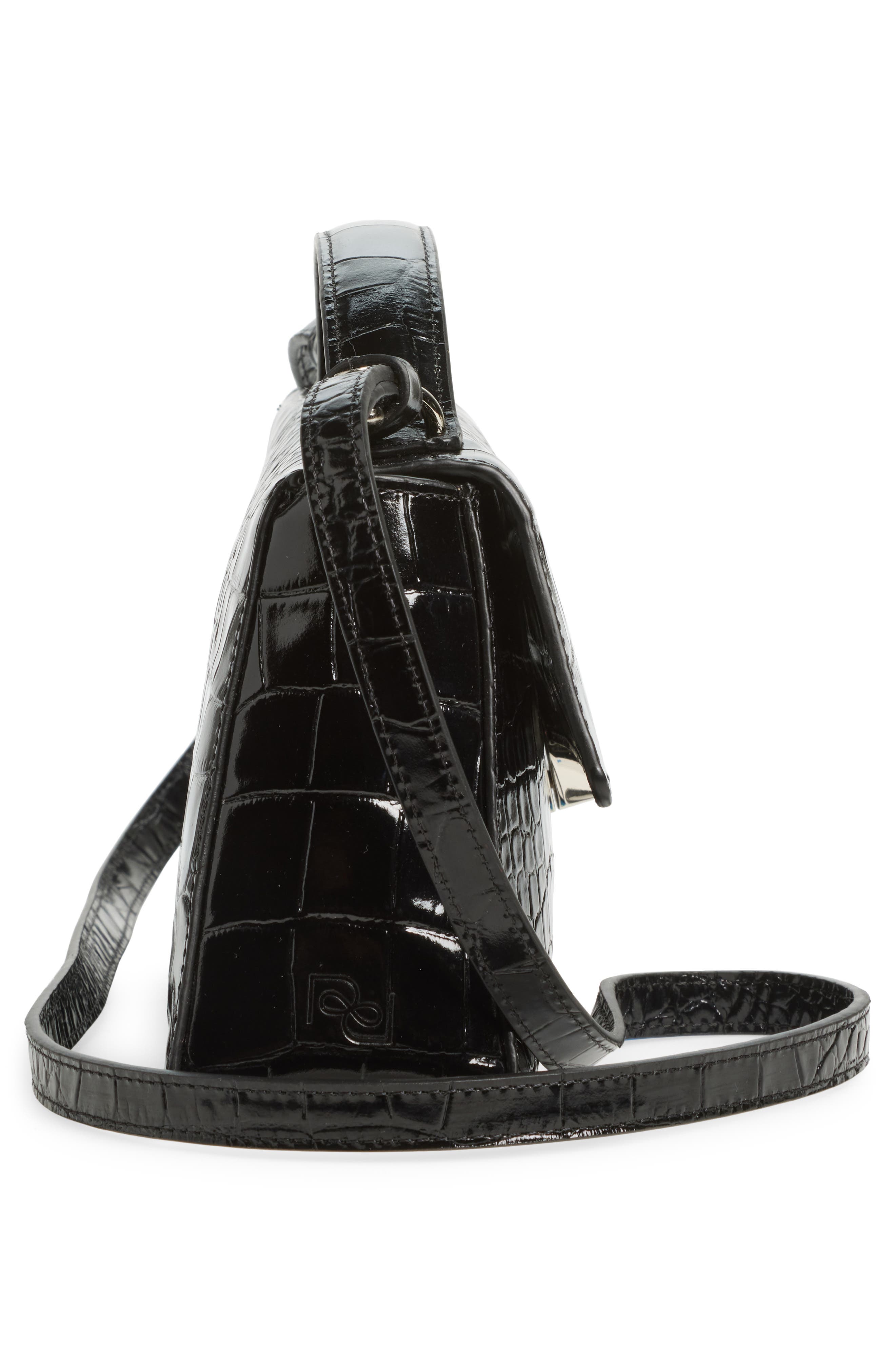 Reformation Gia Croc Embossed Leather Shoulder Bag, Alternate, color, 